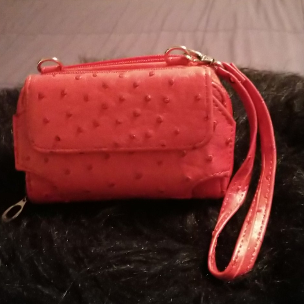 Ostrich Print Wristlet/Wallet/Crossbody